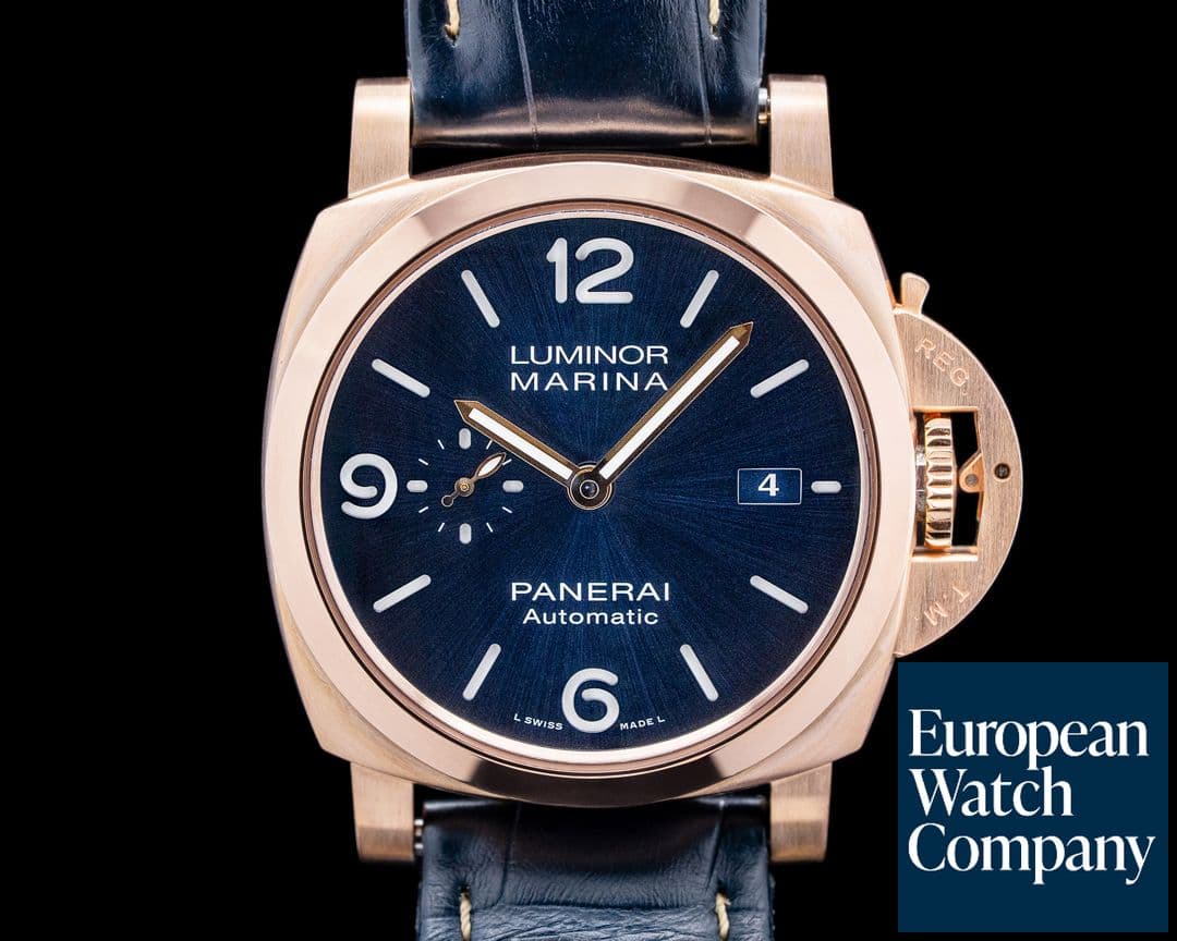 Image of Panerai PAM01112 Luminor Marina Goldtech 18K Rose Gold Blue Dial