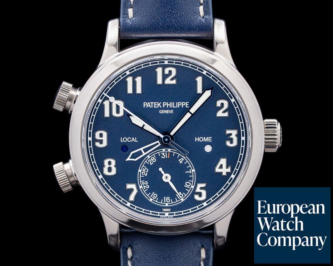 Image of Patek Philippe 7234G Calatrava Pilot Travel Time 18K White Gold Navy Blue Dial