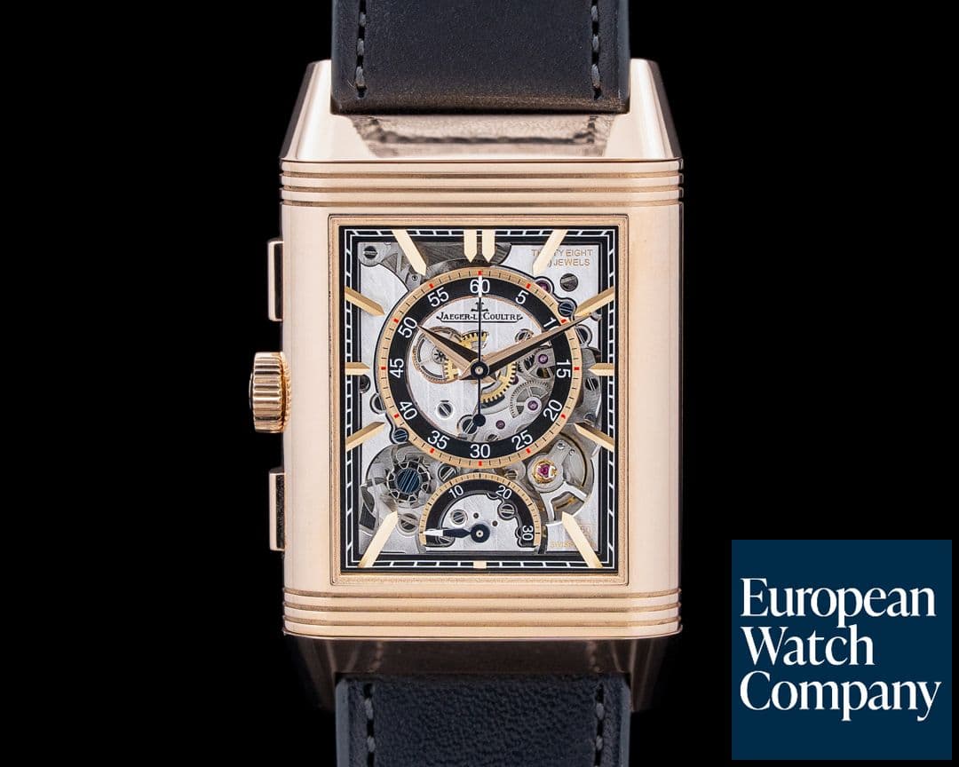 Image of Jaeger LeCoultre Q389257J Reverso Tribute Chronograph 18K Rose Gold Black Dial