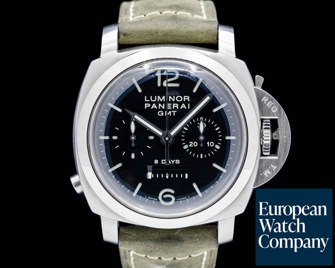 Image of Panerai PAM00275 Luminor 1950 8 Days Chrono Monopulsante GMT SS Black Dial