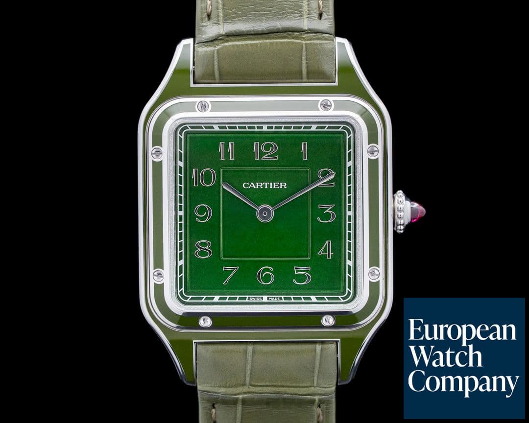Image of Cartier WGSA0096 Santos Dumont Large Platinum Green Dial LIMITED