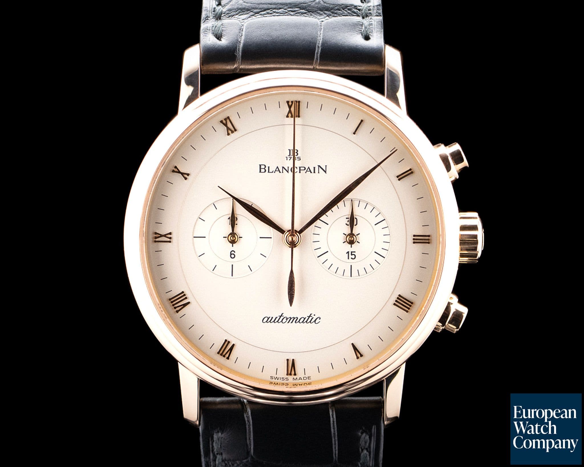 Image of Blancpain 4082 Villeret Chronograph 18K Rose Gold Silver Dial