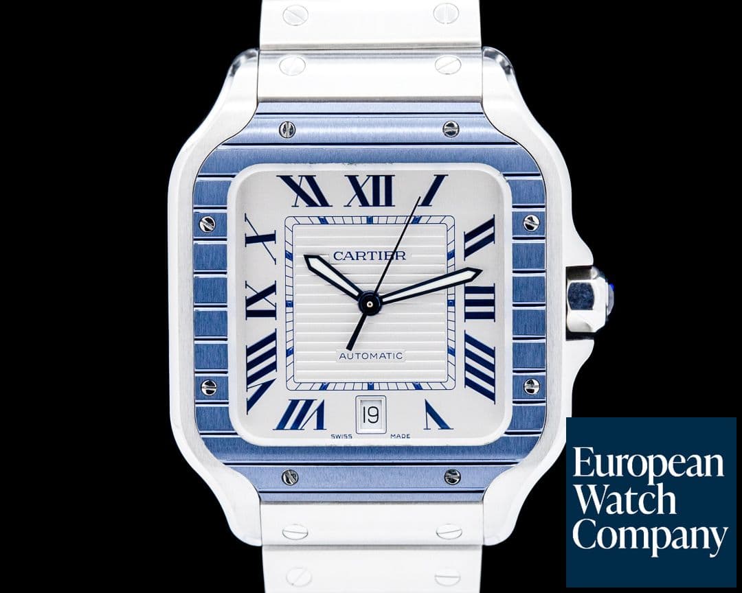 Image of Cartier WSSA0047 Santos de Cartier Large SS Blue Bezel Silver Dial