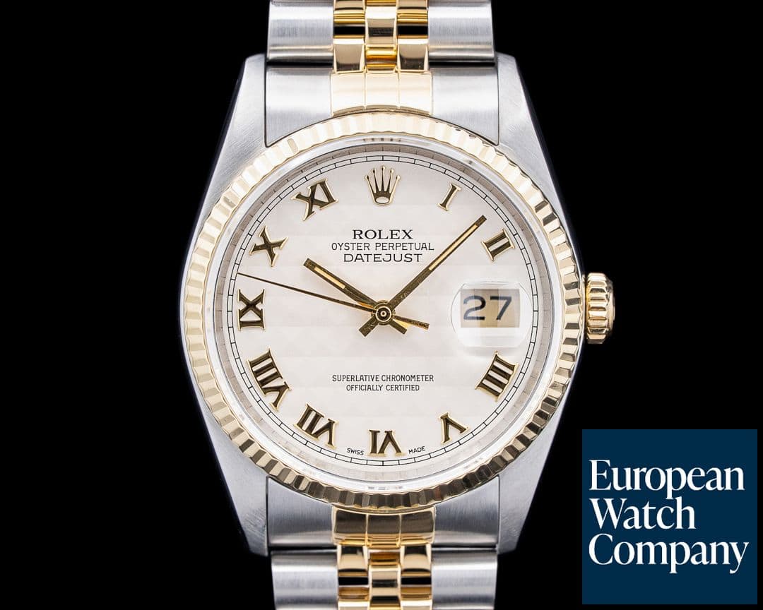 Image of Rolex 16233 Datejust 18K Yellow Gold / SS Pyramid Dial Circa. 1991