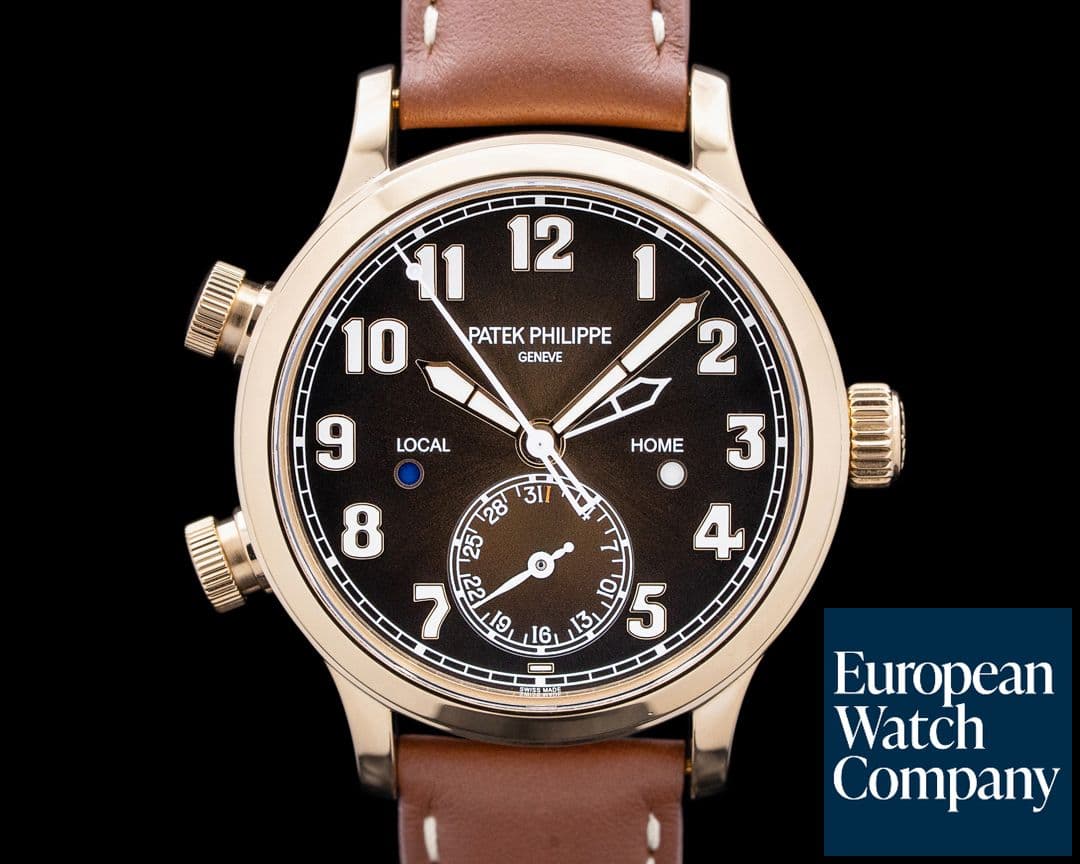 Image of Patek Philippe 7234R Calatrava Pilot Travel Time 18K Rose Gold Brown Dial