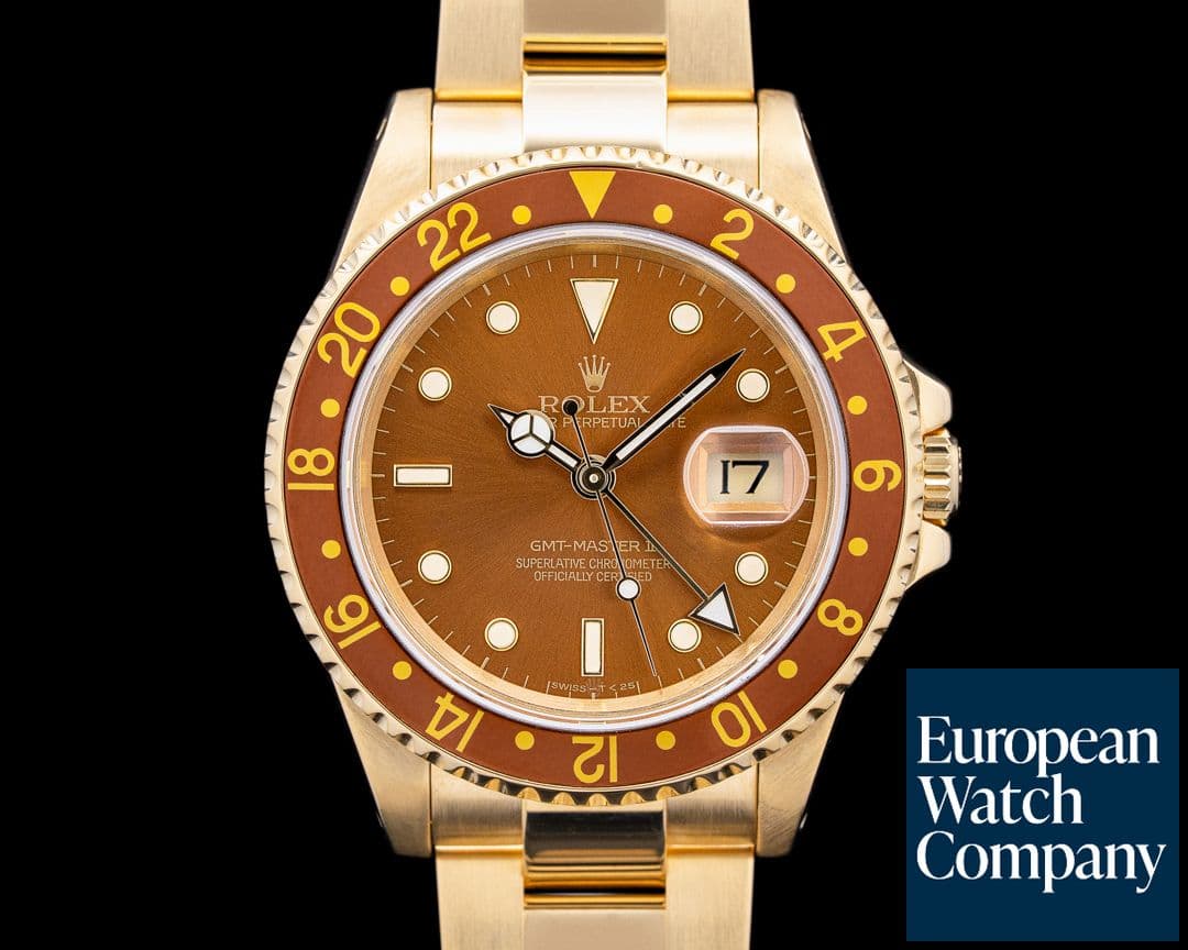 Image of Rolex 16718 GMT Master II Root Beer 18K Yellow Gold Brown Dial Circa. 1999