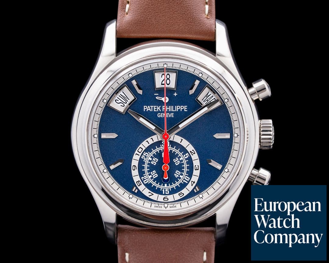 Image of Patek Philippe 5960 Annual Calendar Chronograph 18K White Gold Blue Dial