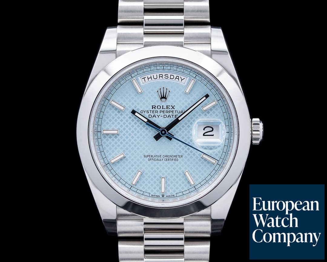 Image of Rolex 228206 Day-Date President Platinum Ice Blue Diagonal Motif Dial