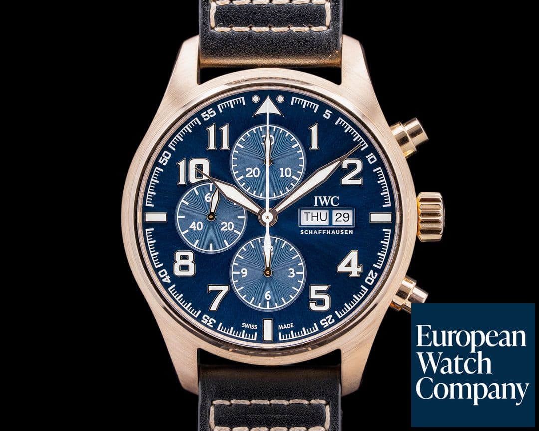 Image of IWC IW377721 Pilot Chronograph "Le Petit Prince" 18K Rose Gold Blue Dial