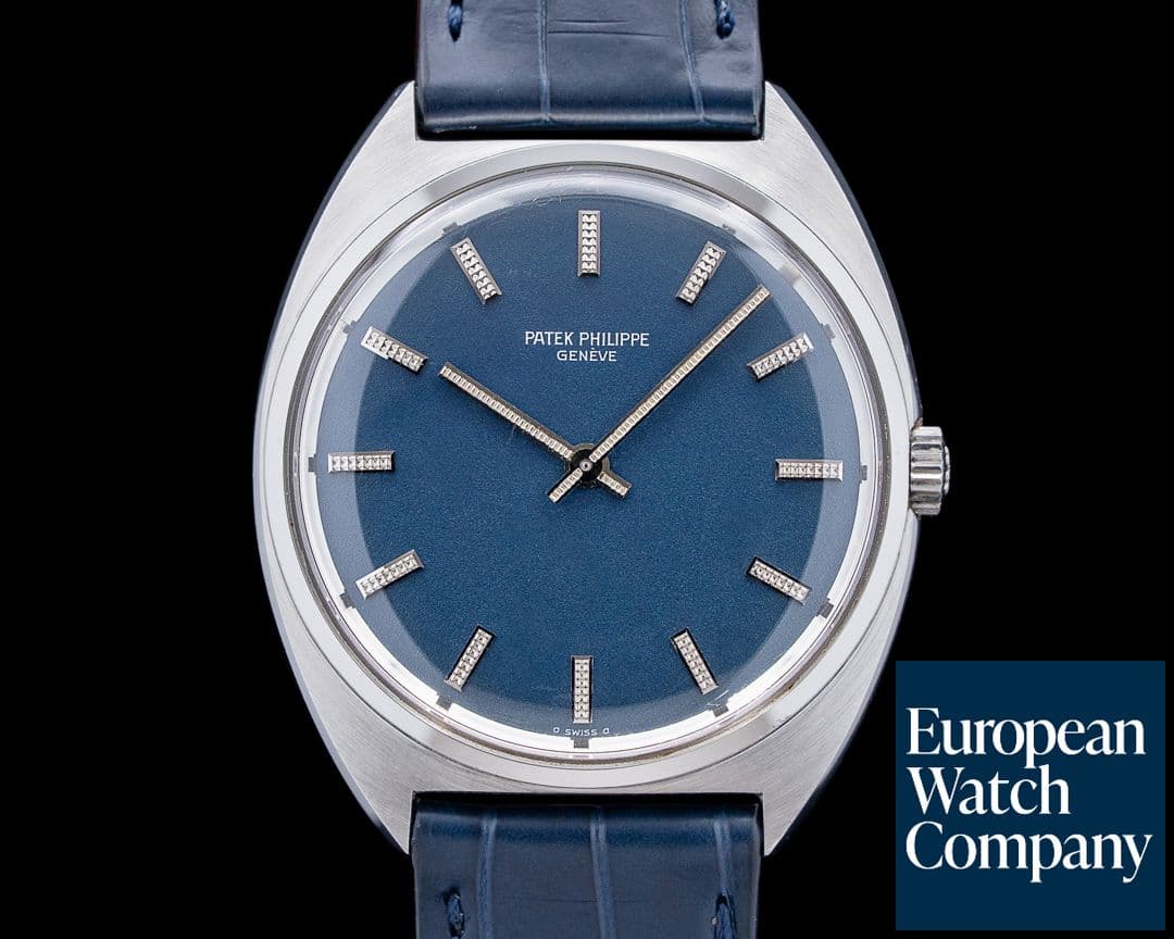 Image of Patek Philippe 3574A Calatrava Tonneau Steel Blue Dial RARE