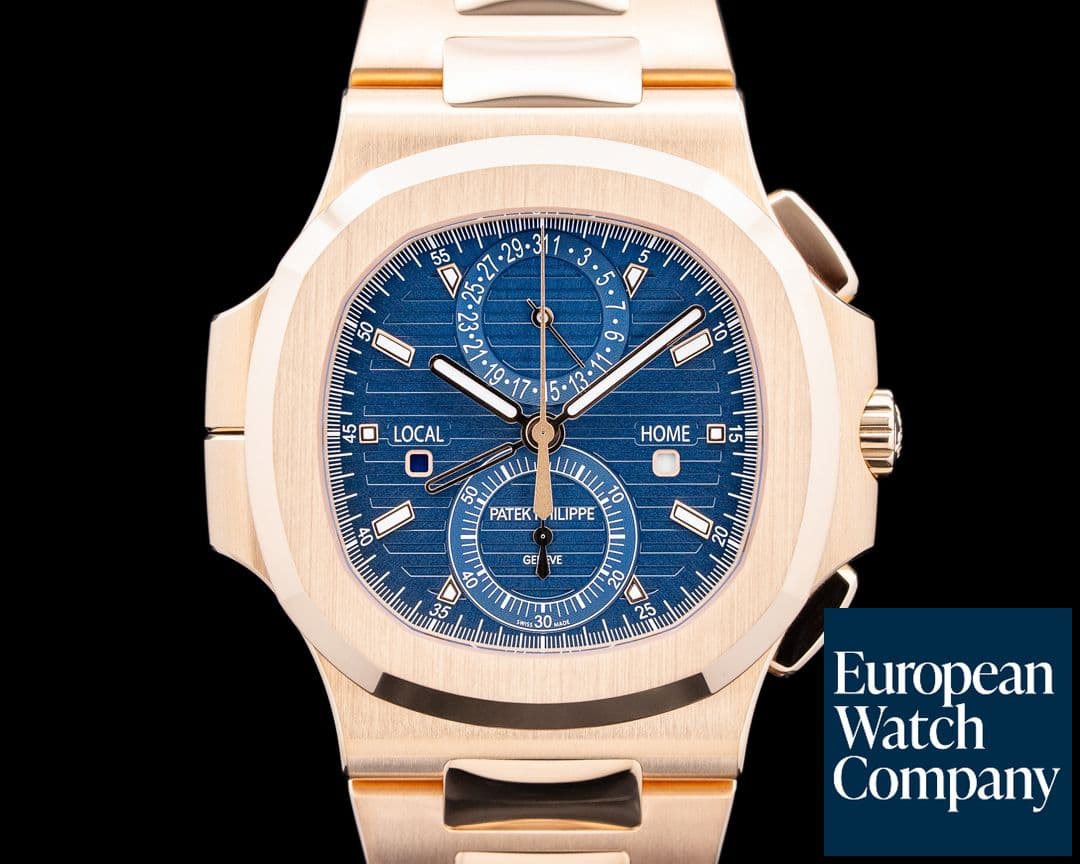 Image of Patek Philippe 5990 Nautilus Travel Time Chronograph 18K Rose Gold Blue Dial UNWORN