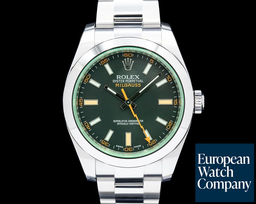 Image of Rolex 116400GV Milgauss Green Crystal SS Black Dial