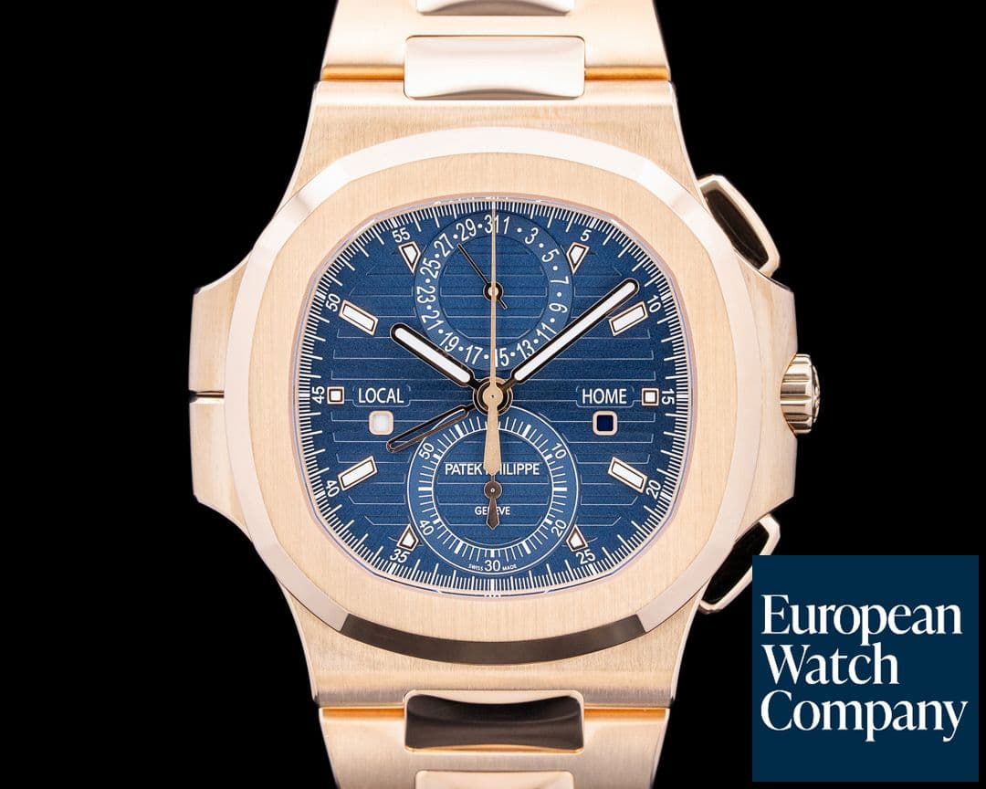 Image of Patek Philippe 5990 Nautilus Travel Time Chronograph 18K Rose Gold Blue Dial
