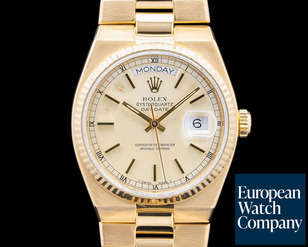 Image of Rolex 19018 Oysterquartz Day Date 18K Yellow Gold Champagne Dial Circa. 1979