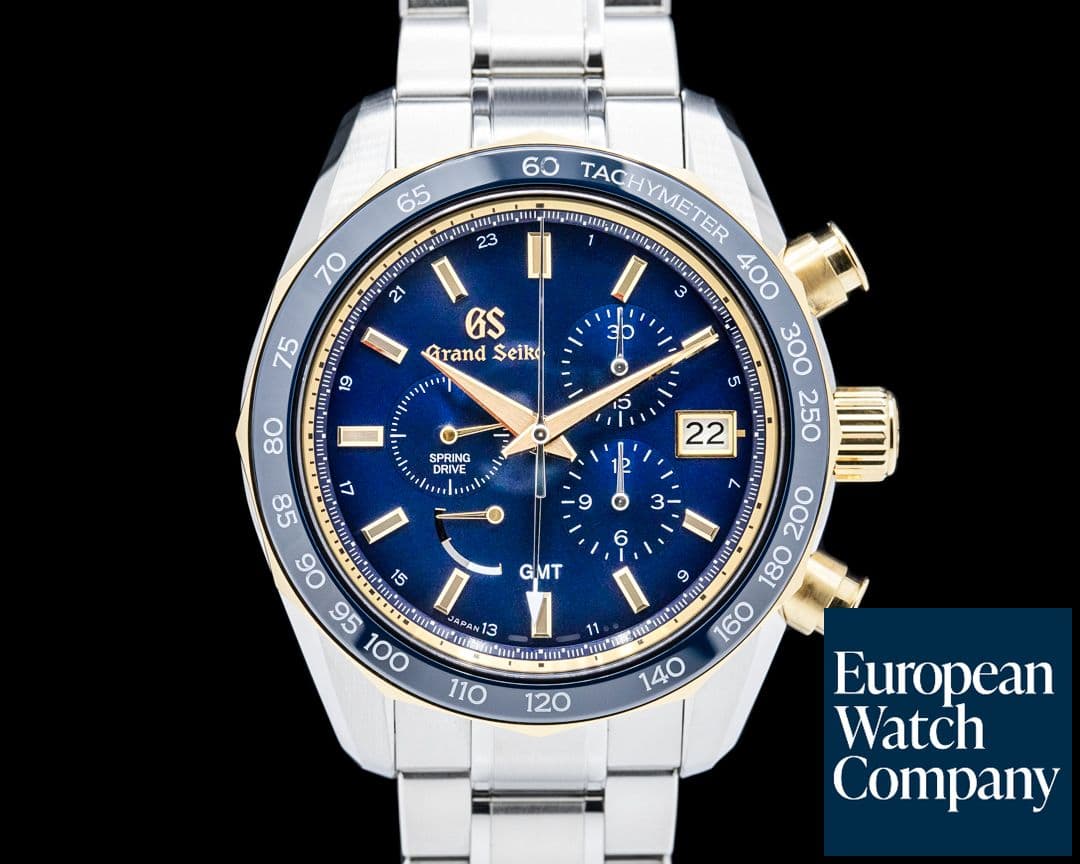 Image of Grand Seiko SBGC242 Spring Drive Chronograph GMT SS / 18K YG Bezel Blue Dial