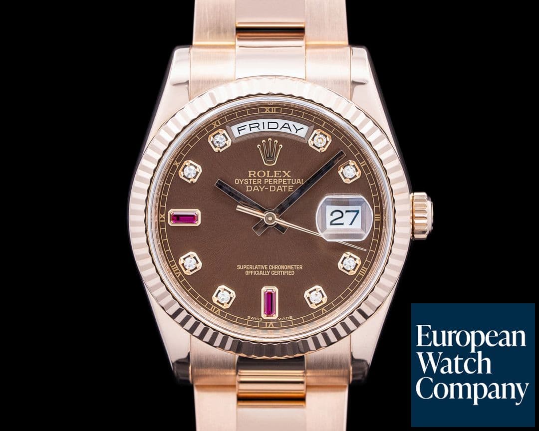 Image of Rolex 118238 Day Date 18K Rose Gold Chocolate Diamond Ruby Dial