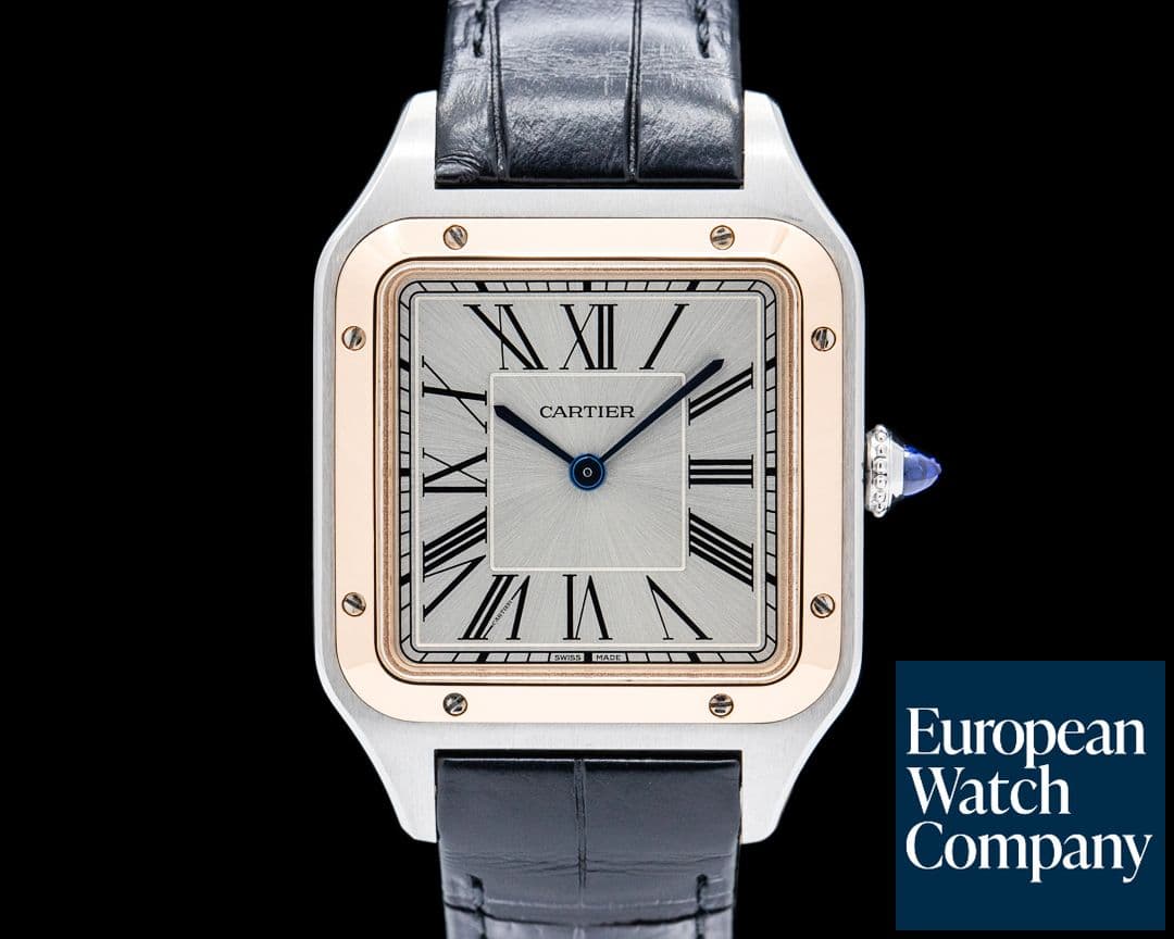 Image of Cartier W2SA0011 Santos-Dumont Large SS / 18K Rose Gold Silver Dial