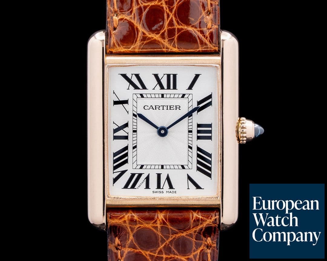 Image of Cartier WGTA0011 Tank Louis Cartier Large 18K Rose Gold Silver Dial