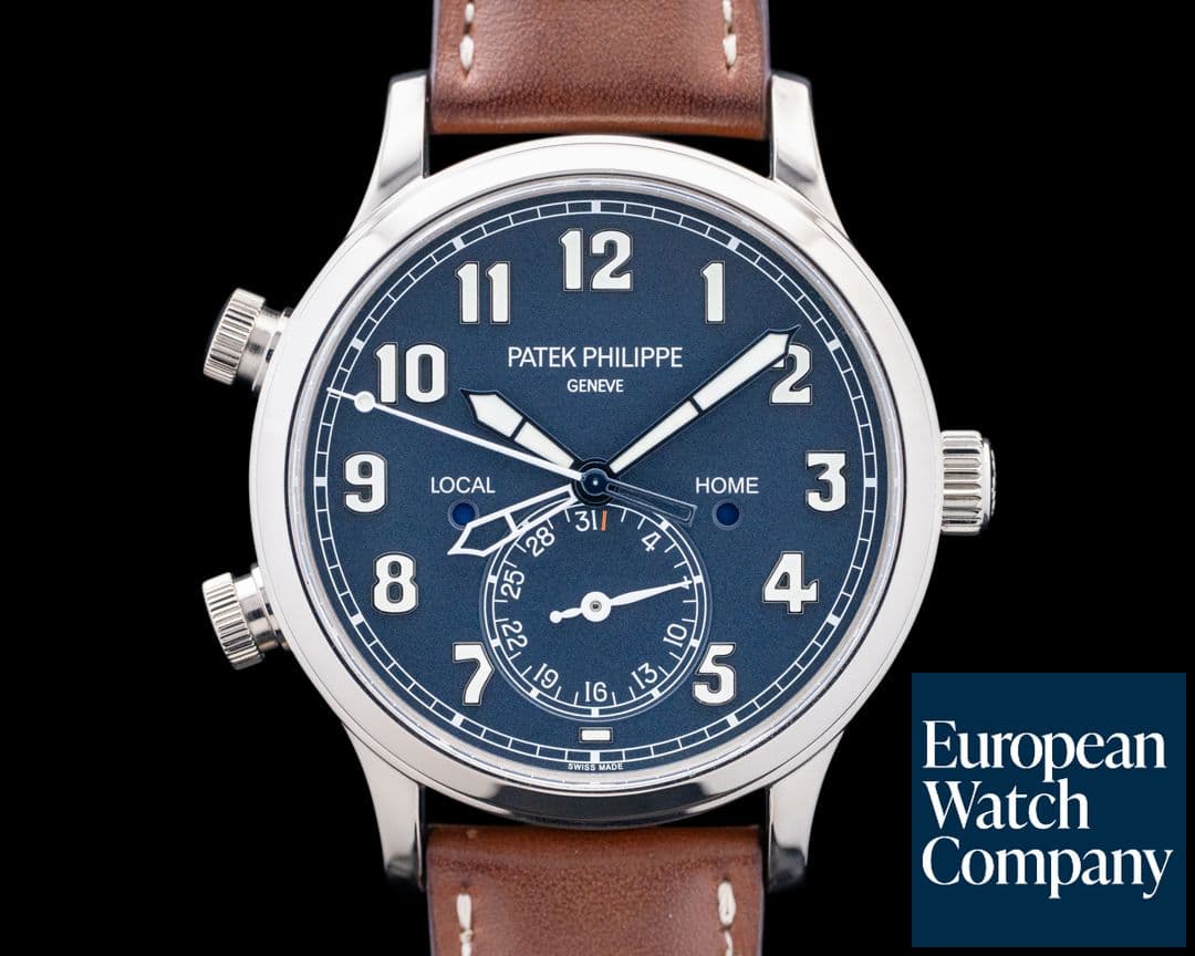 Image of Patek Philippe 5524G Calatrava Pilot Travel Time 18K White Gold Blue Dial
