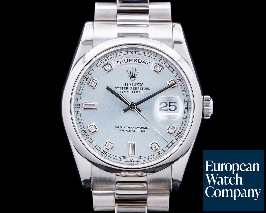 Image of Rolex 118209 Day-Date 36 18K White Gold Blue Diamond Dial Circa. 2000