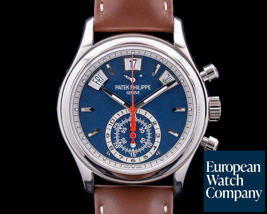 Image of Patek Philippe 5960/01G Annual Calendar Chronograph 18K White Gold Blue Dial