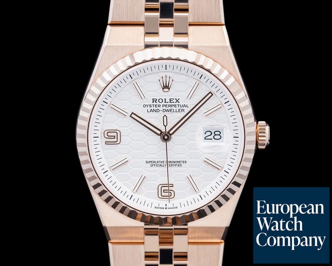 Image of Rolex 127335 Land-Dweller 18K Rose Gold White Honeycomb Dial 2025