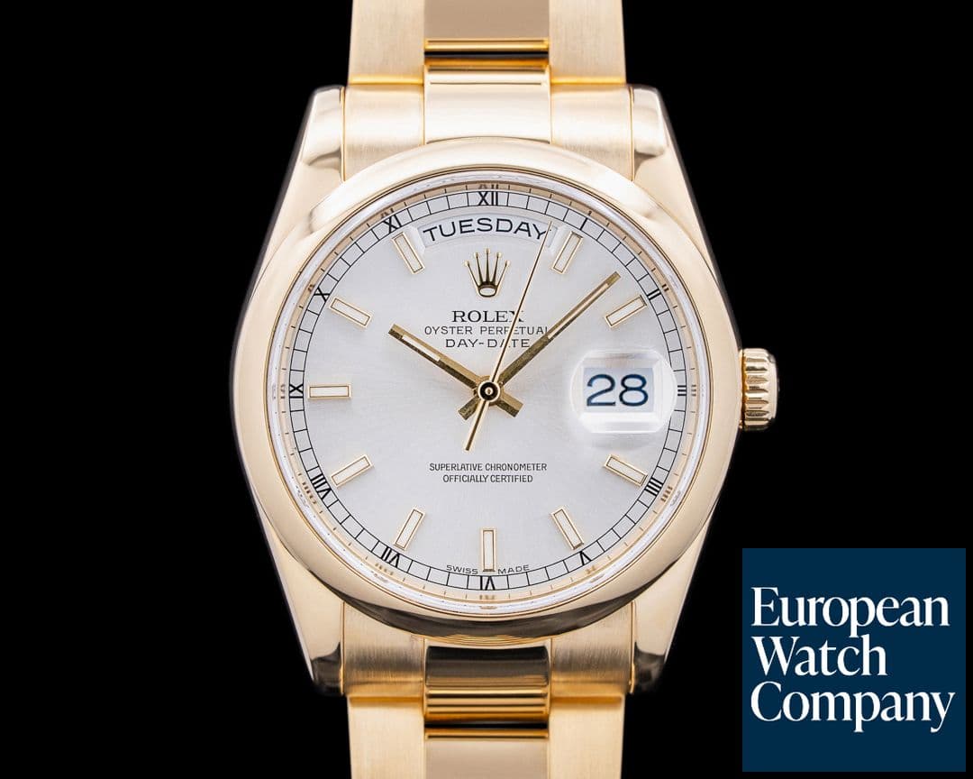 Image of Rolex 118208 Day-Date 36 18K Yellow Gold Silver Dial Circa. 2000