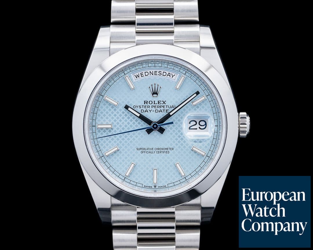 Image of Rolex 228206 Day-Date President Platinum Ice Blue Diagonal Motif Dial