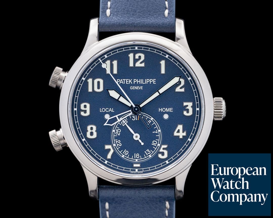 Image of Patek Philippe 5524G Calatrava Pilot Travel Time 18K White Gold Blue Dial