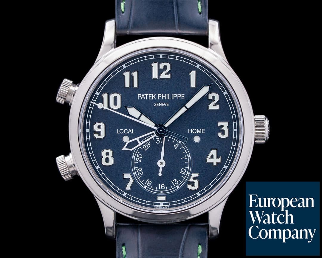 Image of Patek Philippe 5524G Calatrava Pilot Travel Time 18K White Gold Blue Dial