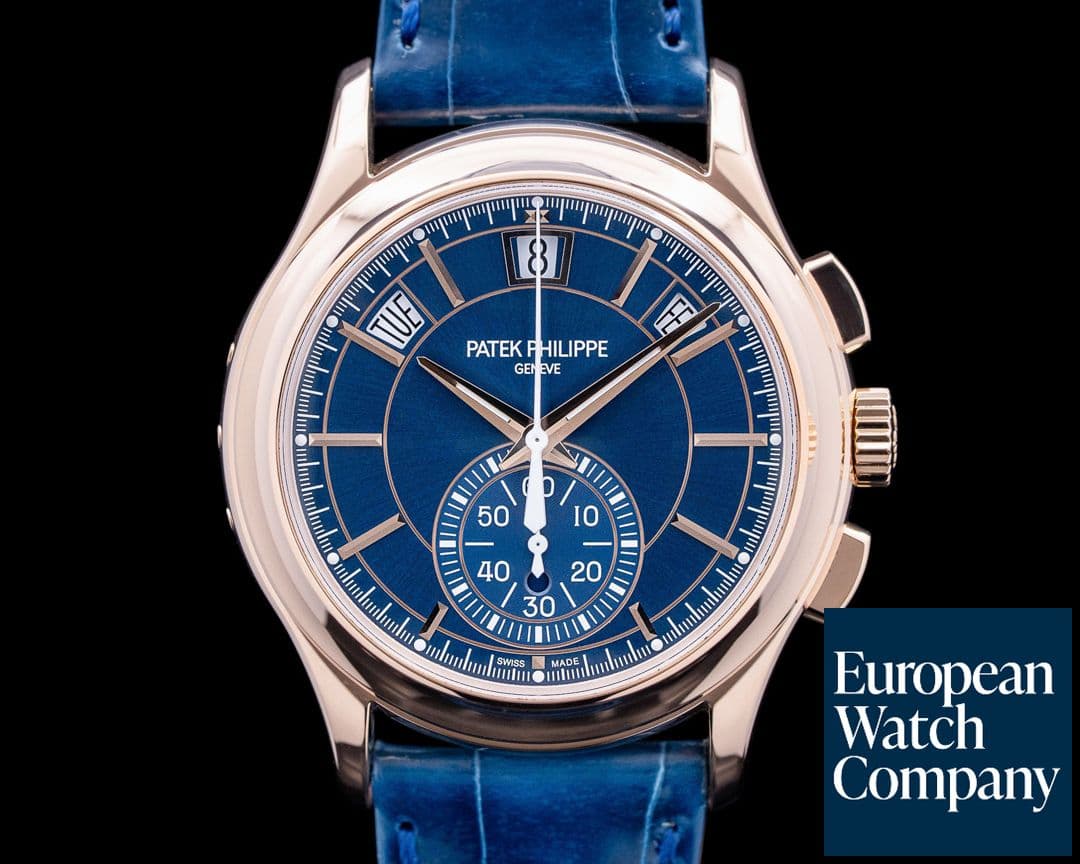 Image of Patek Philippe 5905R Annual Calendar Chronograph 18K Rose Gold Blue Dial