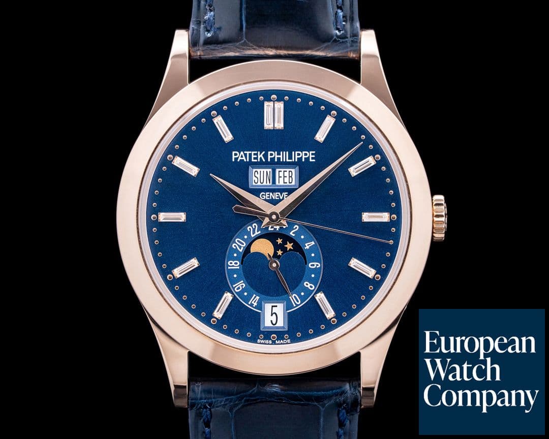 Image of Patek Philippe 5396R-015 Annual Calendar 18K Rose Gold Blue Baguette Diamond Dial