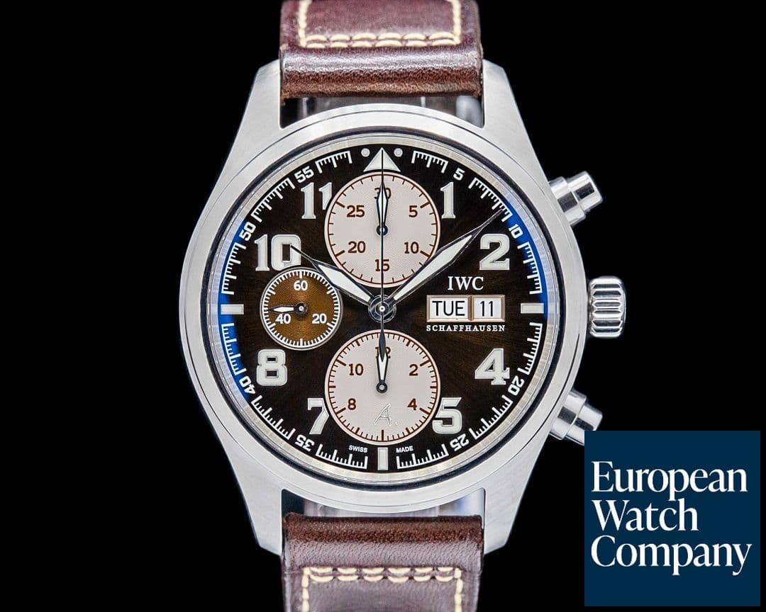 Image of IWC IW371709 Pilot Chronograph Antoine de Saint Exupery SS Brown Dial