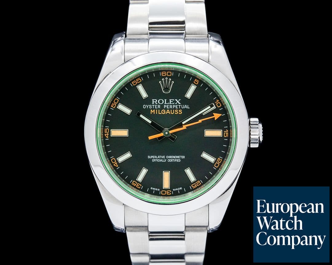 Image of Rolex 116400GV Milgauss Green Crystal SS Black Dial