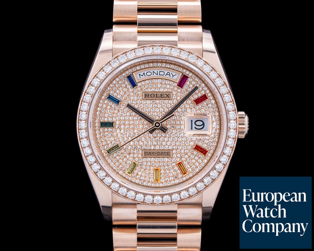 Image of Rolex 128345RBR Day-Date 36 Rainbow 18K Everose Gold Diamond Pave Dial