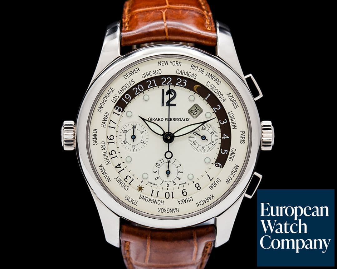 Image of Girard-Perregaux 4980 WW.TC World Timer Chronograph 43 18K White Gold Ivory Dial