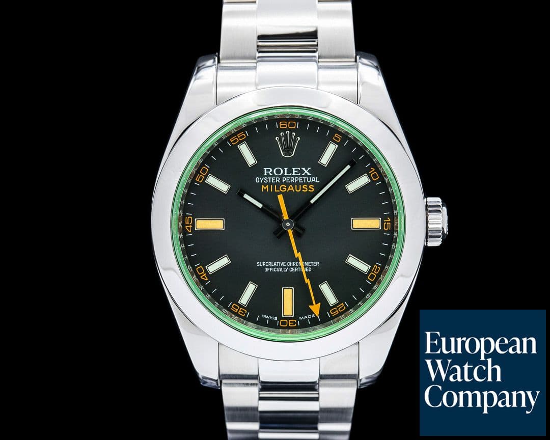 Image of Rolex 116400GV Milgauss Green Crystal SS Black Dial