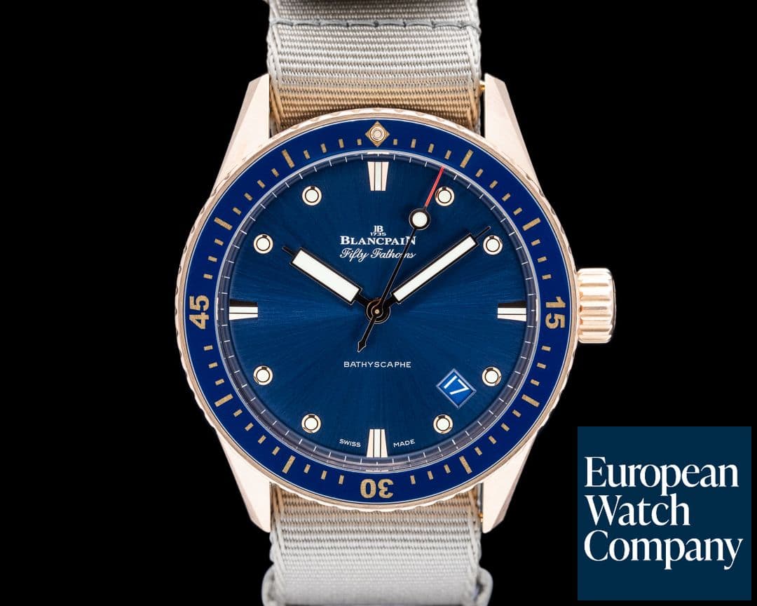 Image of Blancpain 5000 Fifty Fathoms Bathyscaphe 18K Rose Gold Blue Dial