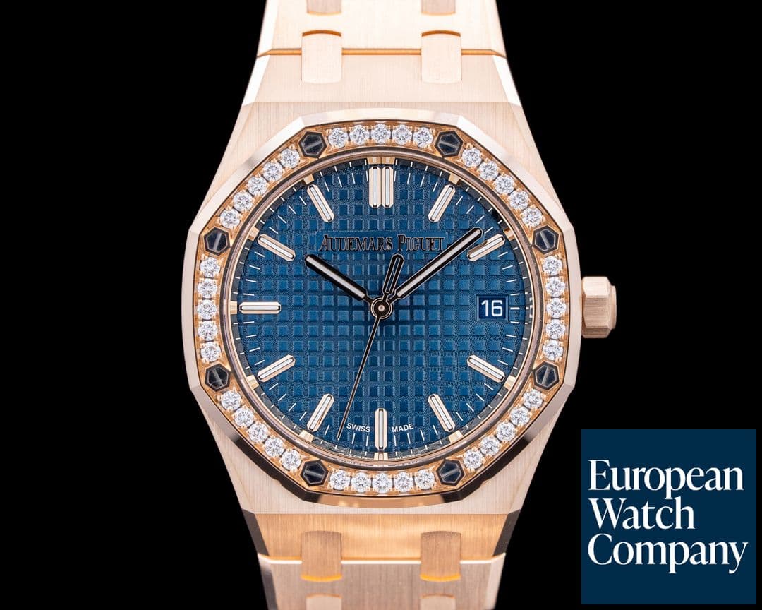 Image of Audemars Piguet 77451OR Royal Oak Diamonds 18K Rose Gold Blue Dial