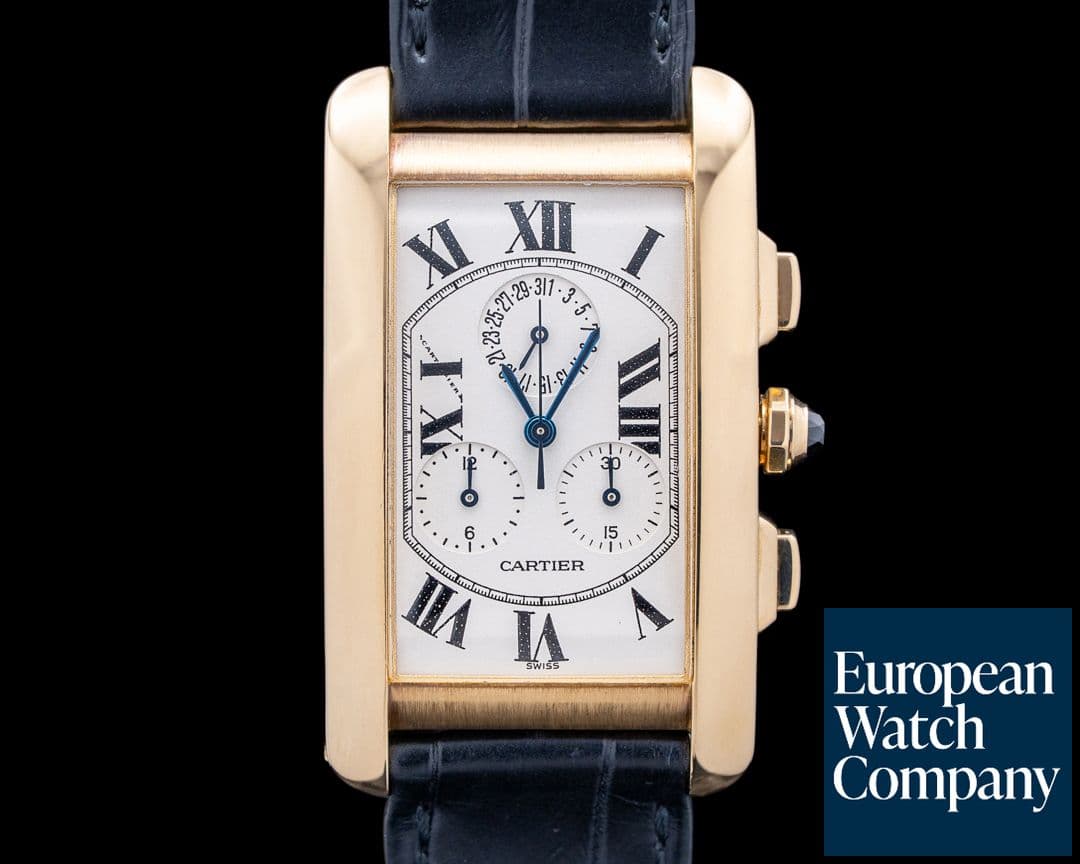 Image of Cartier 1730 Tank Americaine Chronoflex 18K Yellow Gold Cream Dial