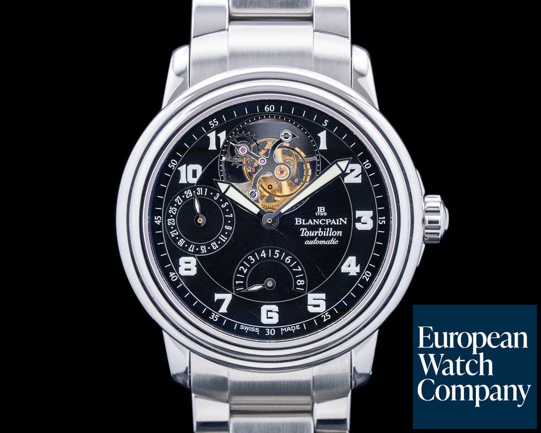 Image of Blancpain 2125-1130-71 Leman Tourbillon Automatic SS Black Military Dial RARE