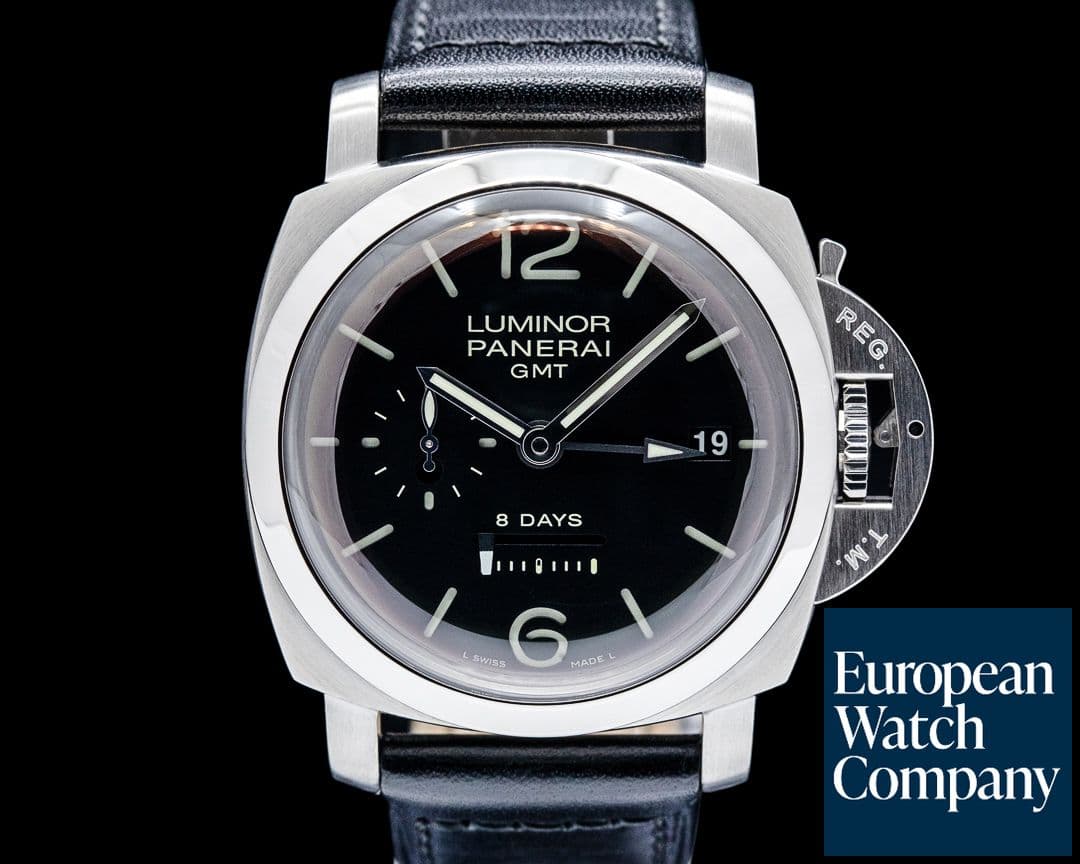 Image of Panerai PAM00233 Luminor 1950 8 Days GMT SS Black Dial LIMITED