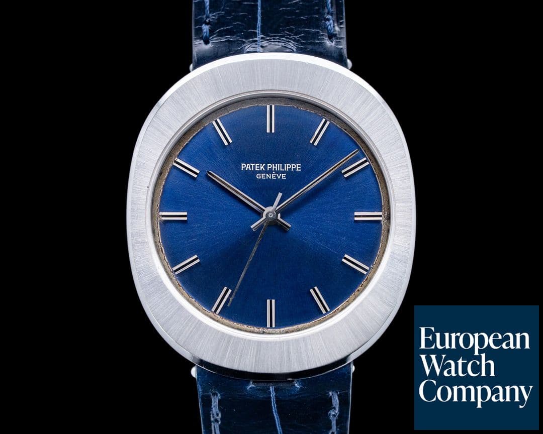 Image of Patek Philippe 3580A Vintage Steel Jumbo UFO Steel Back Winder Blue Dial