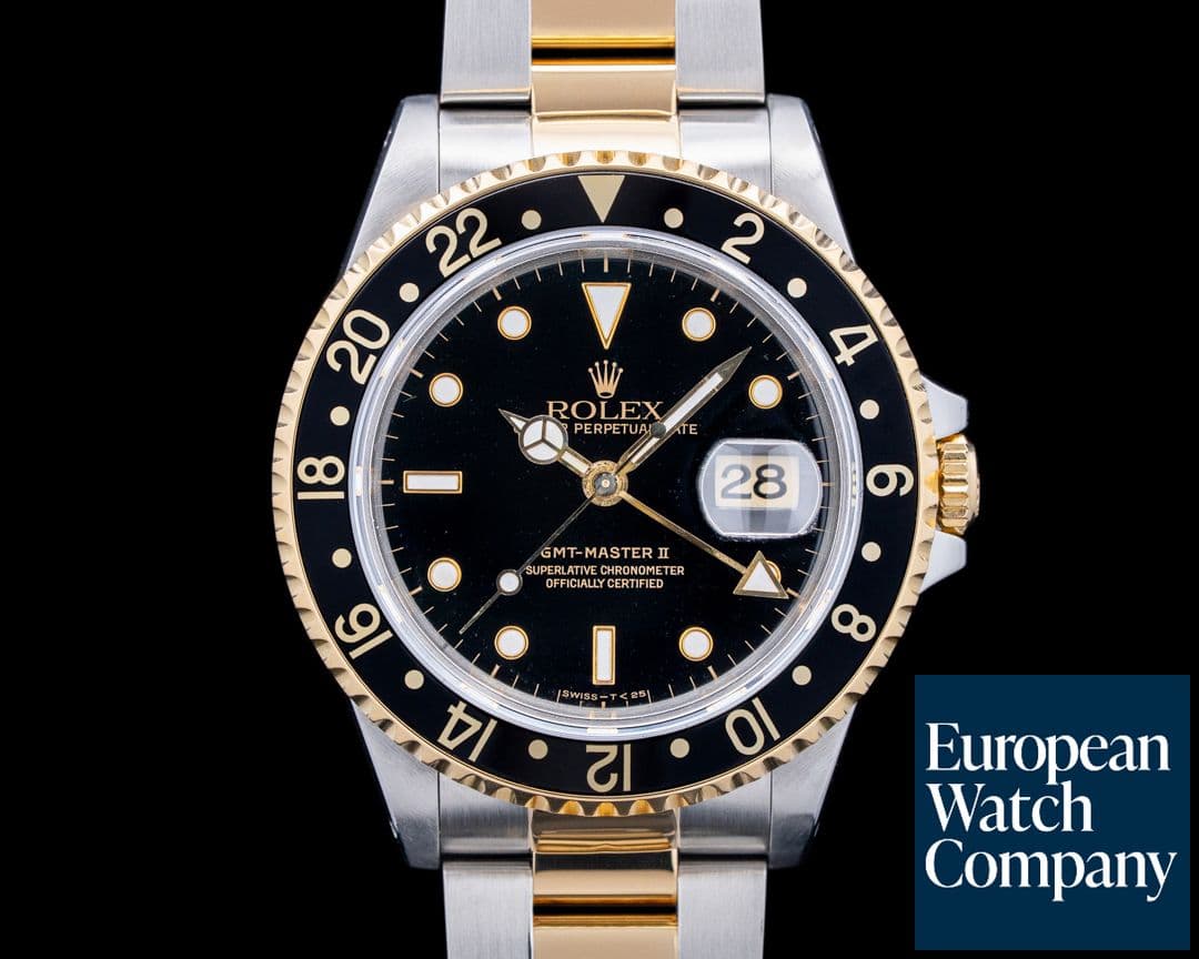 Image of Rolex 16713 GMT Master II SS 18K Yellow Gold Black Dial Circa. 1990
