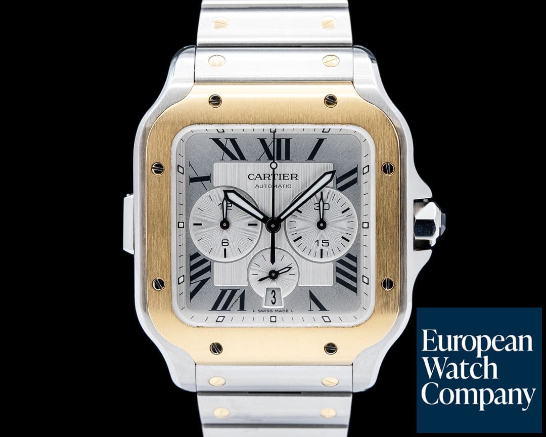 Image of Cartier W2SA0008 Santos de Cartier Chronograph 18K Yellow Gold / SS Silver Dial