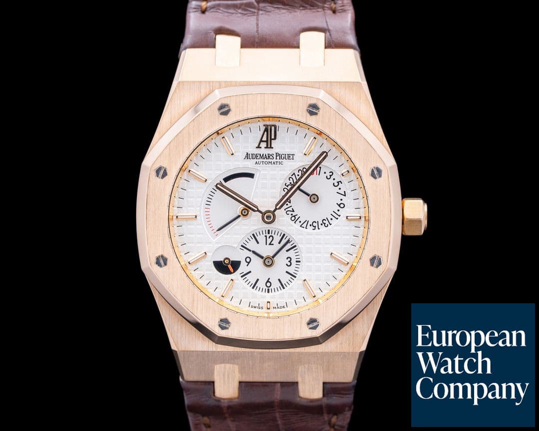 Image of Audemars Piguet 26120OR Royal Oak Dual Time 18K Rose Gold Silver Dial