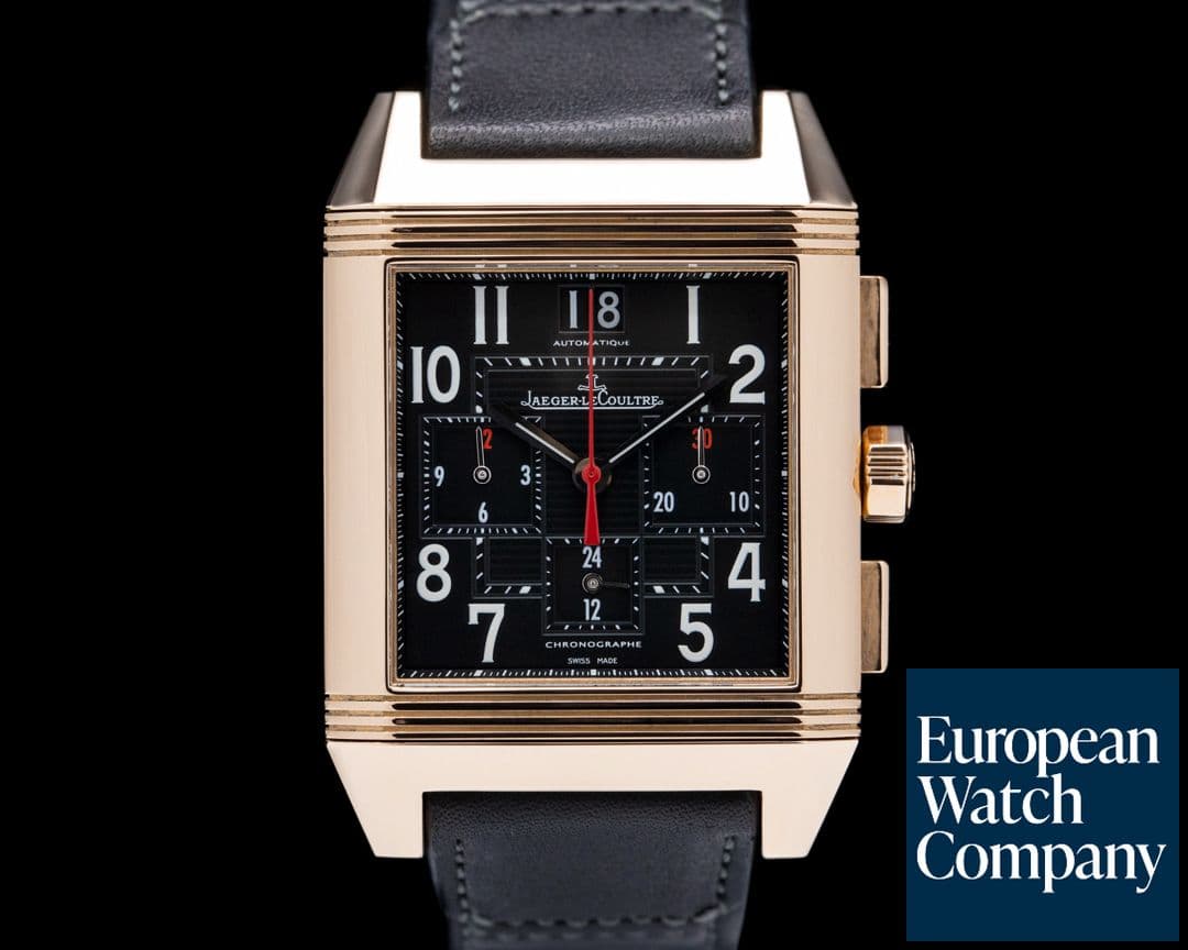 Image of Jaeger-LeCoultre 230.2.45 Reverso Squadra Chronograph GMT 18K Rose Gold Black Dial