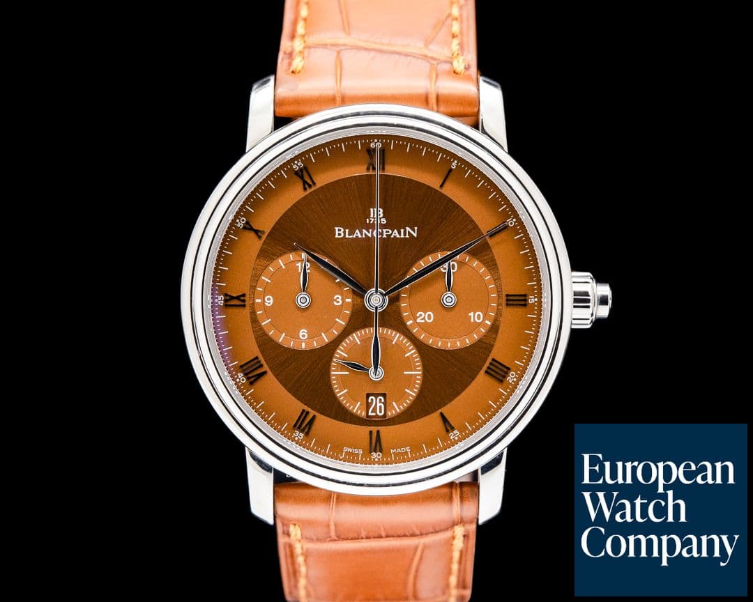 Image of Blancpain 6185 Villeret Monopusher Chronograph 18K White Gold Brown Dial