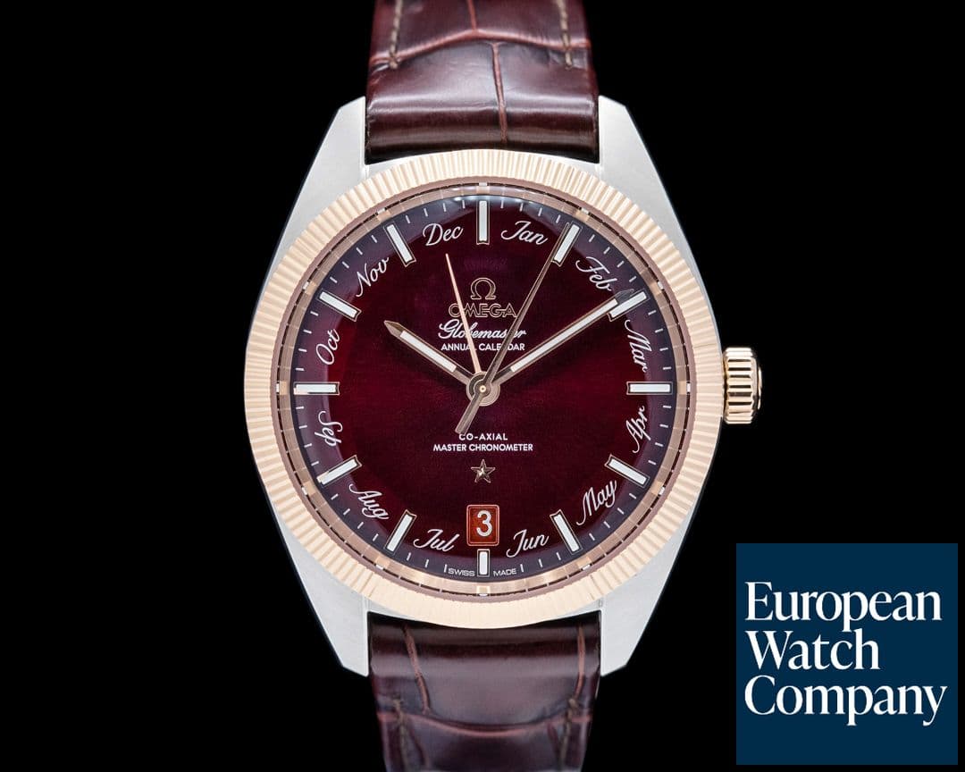 Image of Omega Globemaster Annual Calendar SS / 18K RG Burgundy Dial