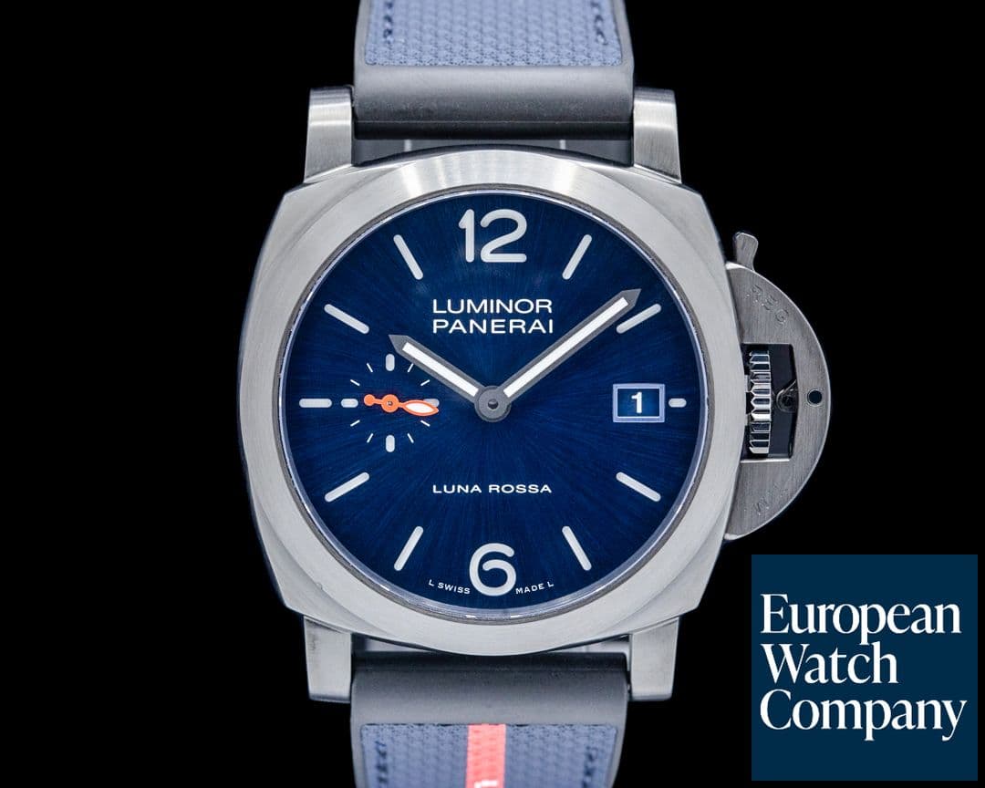 Image of Panerai PAM01408 Luminor Quaranta SS DLC Luna Rossa Blue Dial LIMITED